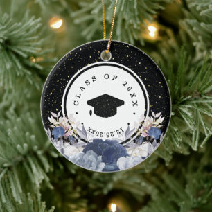 Luxus Black Gold Glitzer Floral Abschluss Keramik Ornament