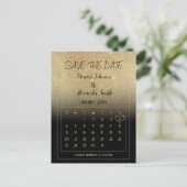Luxus Black Gold Glitzer Kalender Save the Date Ankündigungspostkarte (Stehend Vorderseite)