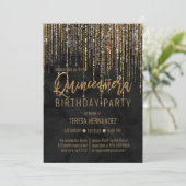 Luxus Black Gold Glitzer Pearl Marble Quinceañera Einladung (Stehend Vorderseite)