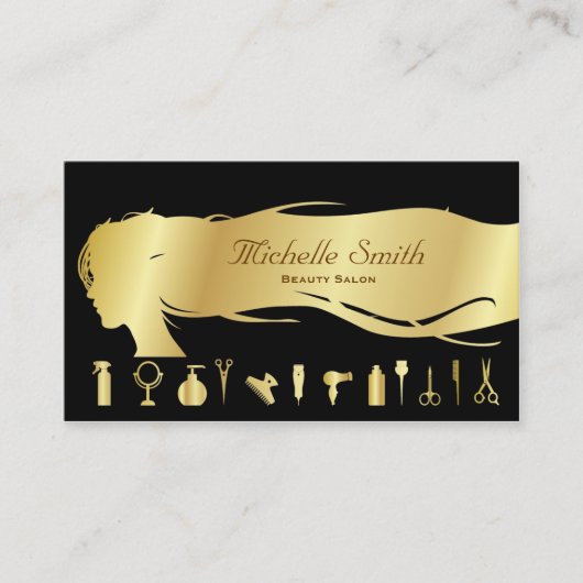 Luxus Black Gold Haar Stylist Schönheitssalon Visitenkarte (Vorderseite)