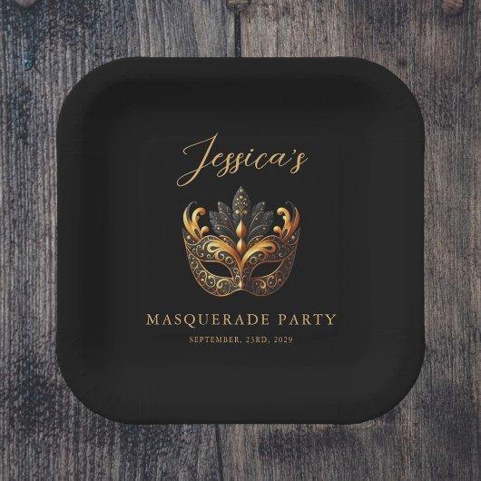 Luxus Black Gold Maske Themenparty Pappteller