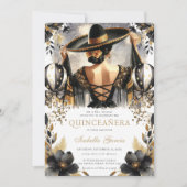 Luxus Black Gold mexikanischer Stil Quinceñera Einladung (Vorderseite)