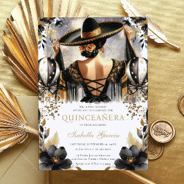 Luxus Black Gold mexikanischer Stil Quinceñera Einladung