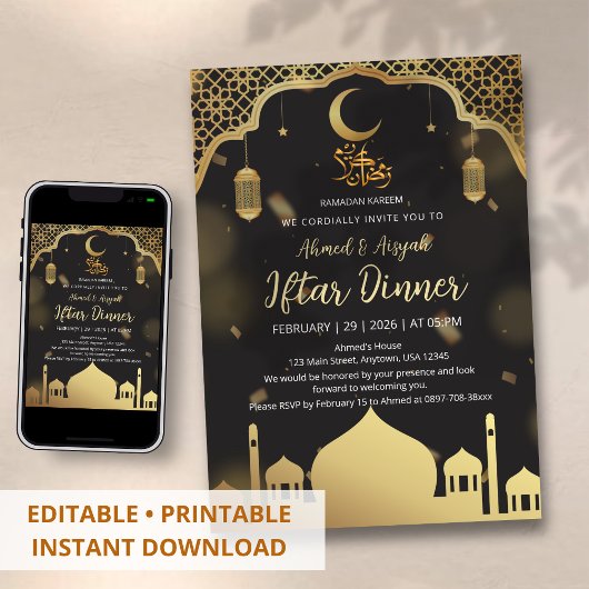 Luxus-Black-Gold-Moschee-Iftar-Dinner Einladung