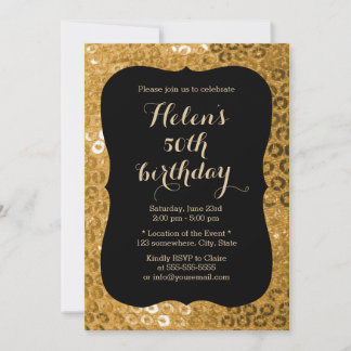 Luxus Black & Gold Paillettes Geburtstagsparty Einladung