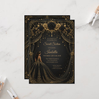 Luxus Black Gold Princess Sweet Sixteen Einladung