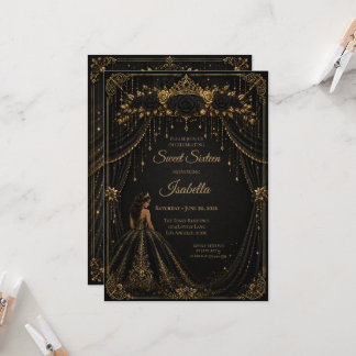 Luxus Black Gold Princess Sweet Sixteen Einladung