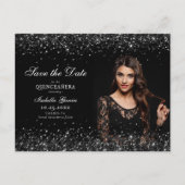 Luxus Black Gold Quinceañera Save the Date Postkarte (Vorderseite)