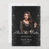 Luxus Black Gold Quinceñera Foto Save the Date Ankündigung (Vorderseite)