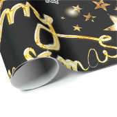 Luxus Black & Gold Stars Metallic Fashion Xmas Geschenkpapier (Rolleneckpunkt)