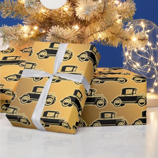 Luxus Black Gold Vintage Car Geschenkpapier (Feiertage)