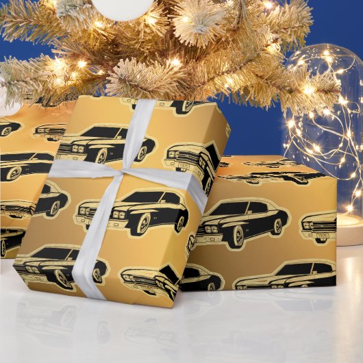 Luxus Black Gold Vintage Car Geschenkpapier (Feiertage)