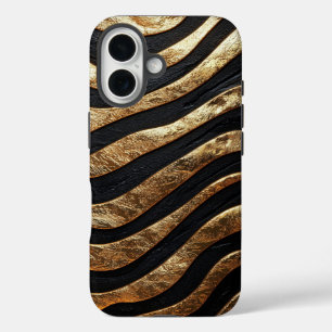 Luxus Black & Gold Zebra Stripes Handy Fall iPhone 16 Hülle