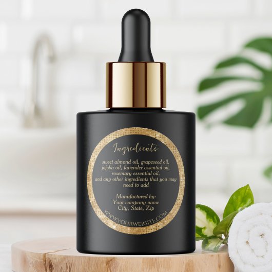 Luxus Black & Imitats Gold Glitzer Zutaten Label Runder Aufkleber