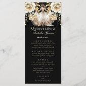 Luxus Black Ivory & Gold Quinceñera Menükarte (Vorderseite)