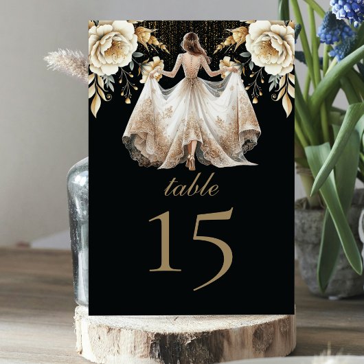 Luxus Black Ivory & Gold Quinceñera Tischnummer