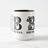 Luxus Black Monogram Letter B Individuelle Name Zweifarbige Tasse (Vorderseite Links)