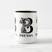 Luxus Black Monogram Letter B Individuelle Name Zweifarbige Tasse (Mittel)