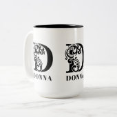 Luxus Black Monogram Letter D Individuelle Name Zweifarbige Tasse (Vorderseite Links)