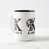 Luxus Black Monogram Letter K Individuelle Name Zweifarbige Tasse (Vorderseite Links)