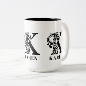 Luxus Black Monogram Letter K Individuelle Name Zweifarbige Tasse (VorderseiteRechts)
