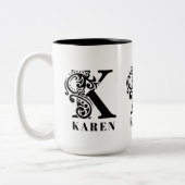 Luxus Black Monogram Letter K Individuelle Name Zweifarbige Tasse (Links)