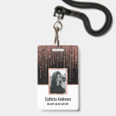 Luxus Black Rose Gold Funkelnd Glitzer Fringe Ausweis (Vorderseite mit Lanyard)