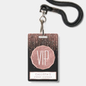 Luxus Black Rose Gold Funkelnd Glitzer Fringe Ausweis (Vorderseite mit Lanyard)