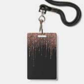 Luxus Black Rose Gold Funkelnd Glitzer Fringe Ausweis (Rückseite mit Lanyard)