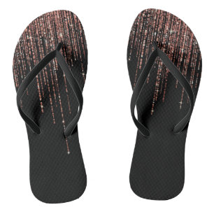 Luxus Black Rose Gold Funkelnd Glitzer Fringe Badesandalen
