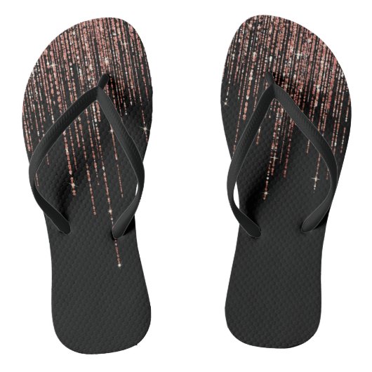 Luxus Black Rose Gold Funkelnd Glitzer Fringe Badesandalen (Fußbett)