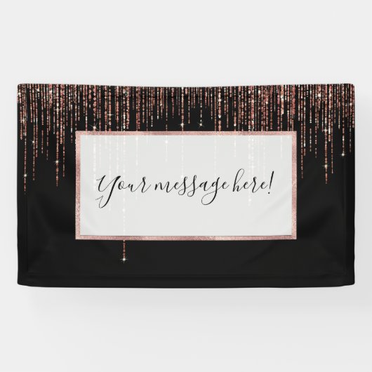 Luxus Black Rose Gold Funkelnd Glitzer Fringe Banner (Horizontal)