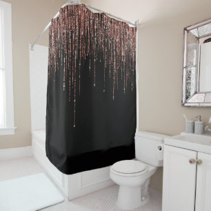 Luxus Black Rose Gold Funkelnd Glitzer Fringe Duschvorhang