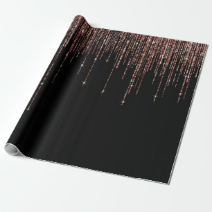 Luxus Black Rose Gold Funkelnd Glitzer Fringe Geschenkpapier