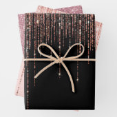 Luxus Black Rose Gold Funkelnd Glitzer Fringe Geschenkpapier Set (Beispiel)