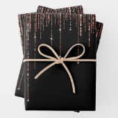 Luxus Black Rose Gold Funkelnd Glitzer Fringe Geschenkpapier Set (Beispiel)