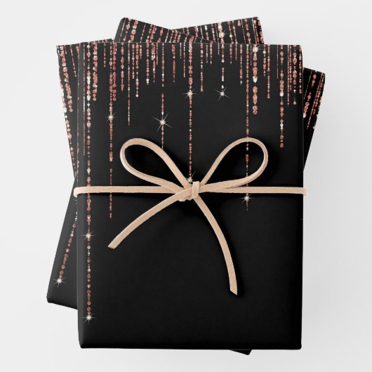 Luxus Black Rose Gold Funkelnd Glitzer Fringe Geschenkpapier Set (Beispiel)