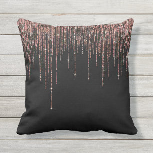 Luxus Black Rose Gold Funkelnd Glitzer Fringe Kissen