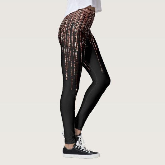 Luxus Black Rose Gold Funkelnd Glitzer Fringe Leggings (Rechts)