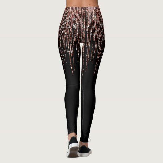 Luxus Black Rose Gold Funkelnd Glitzer Fringe Leggings (Rückseite)