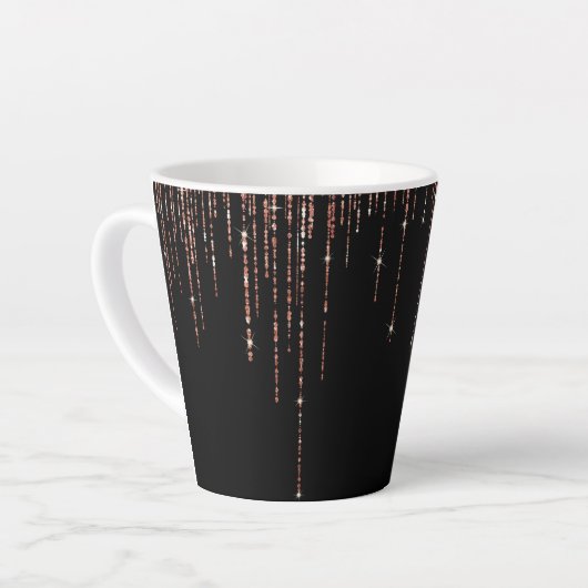 Luxus Black Rose Gold Funkelnd Glitzer Fringe Milchtasse (Linke Ecke)