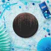 Luxus Black Rose Gold Funkelnd Glitzer Fringe Pappteller (Party)