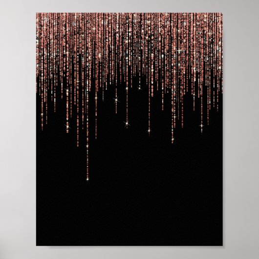 Luxus Black Rose Gold Funkelnd Glitzer Fringe Poster (Vorne)