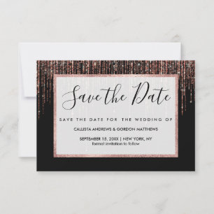 Luxus Black Rose Gold Funkelnd Glitzer Fringe Save The Date