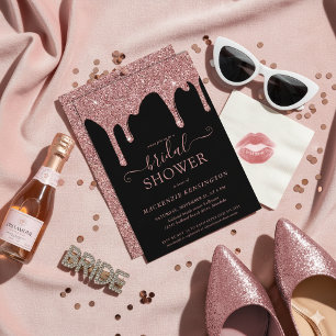 Luxus Black Rose Gold Glitzer Tropfen Brautparty Einladung