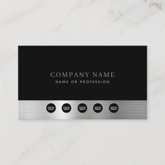 Luxus Black Silver Company Social Media & QR Code Visitenkarte (Vorderseite)
