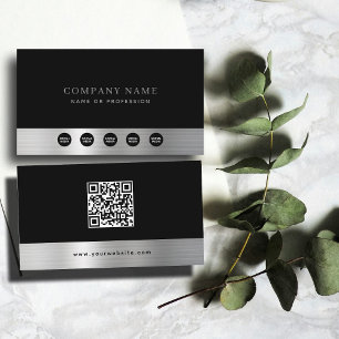 Luxus Black Silver Company Social Media & QR Code Visitenkarte
