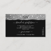Luxus Black Silver Glitzer Shimmer Stars Monogram Visitenkarte (Rückseite)