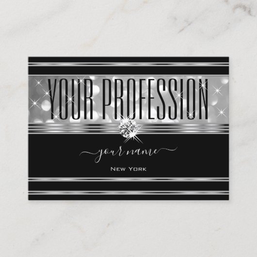 Luxus Black Silver Glitzer Sparkle Stars Diamanten Visitenkarte (Vorderseite)