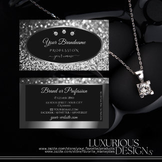 Luxus Black Silver Sparkle Glitzer Stars Diamonds Visitenkarte